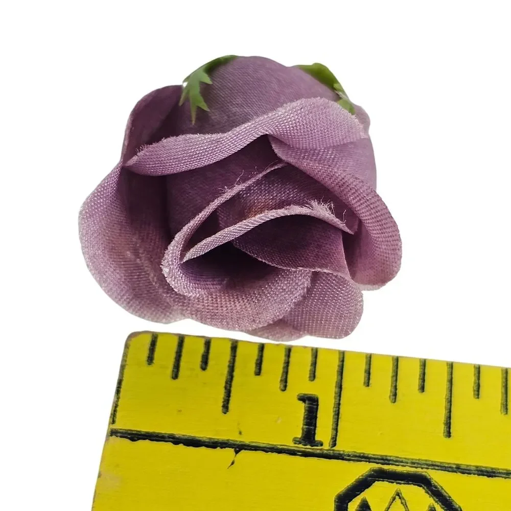 50 Plum Purple Satin Rose Buds Stemless Wedding Floral Craft DIY 2 inches long